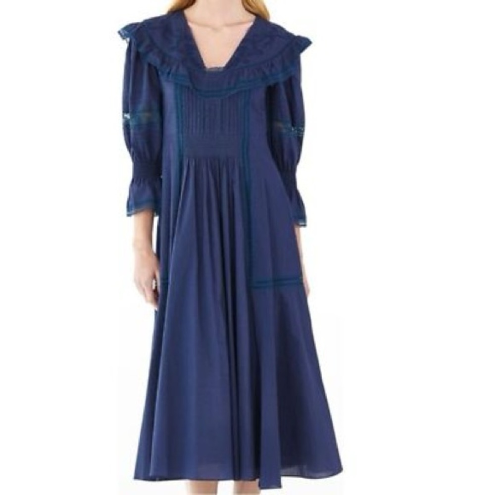 HUNTER BELL Blue V-Neck Gown with Bishop Sleeves